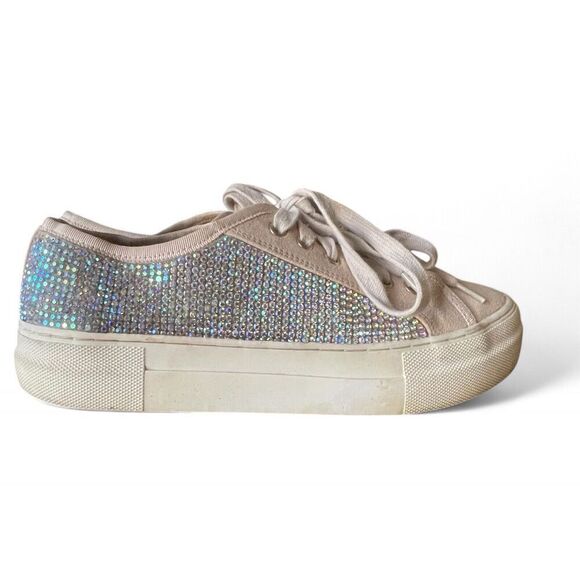 Gianni Bini Zennaa Rhinestone Women's 7.5 Sneakers Pink Genuine Suede - Picture 1 of 8